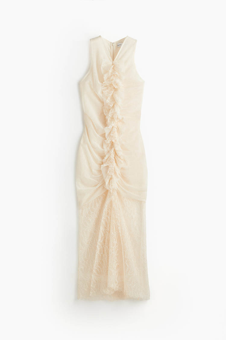 Lace dress with ruffles embellished