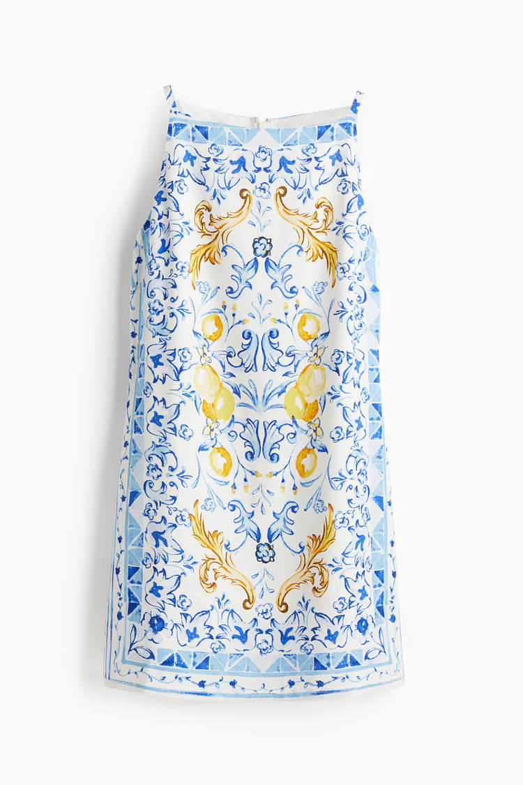 Linen-blend slip dress