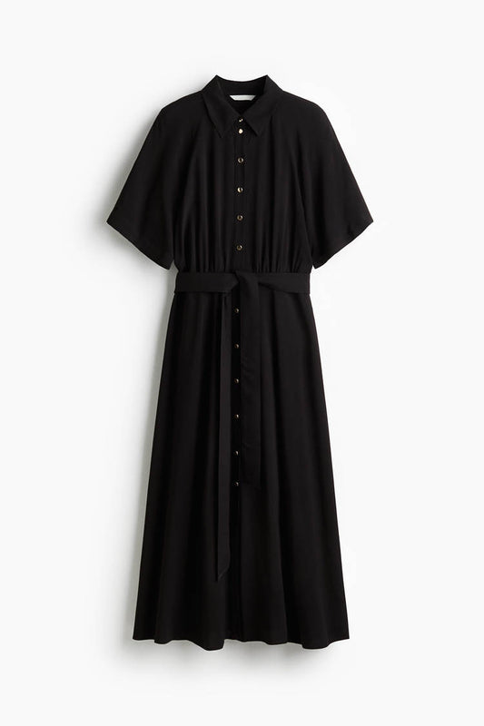 Shirt-style dress with a tie at the waist