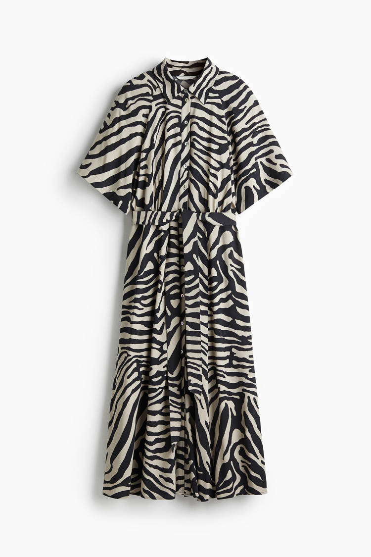 Shirt-style dress with a tie at the waist